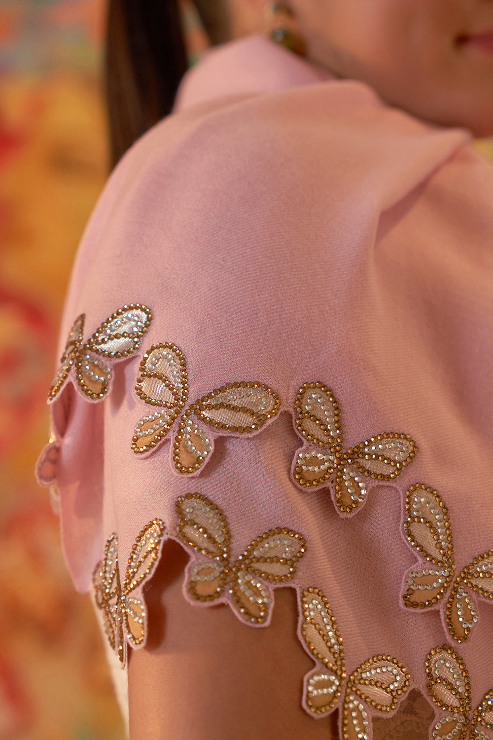 Shimmer Wings | Embroidered Wool Silk Stole | AJD X Mauli