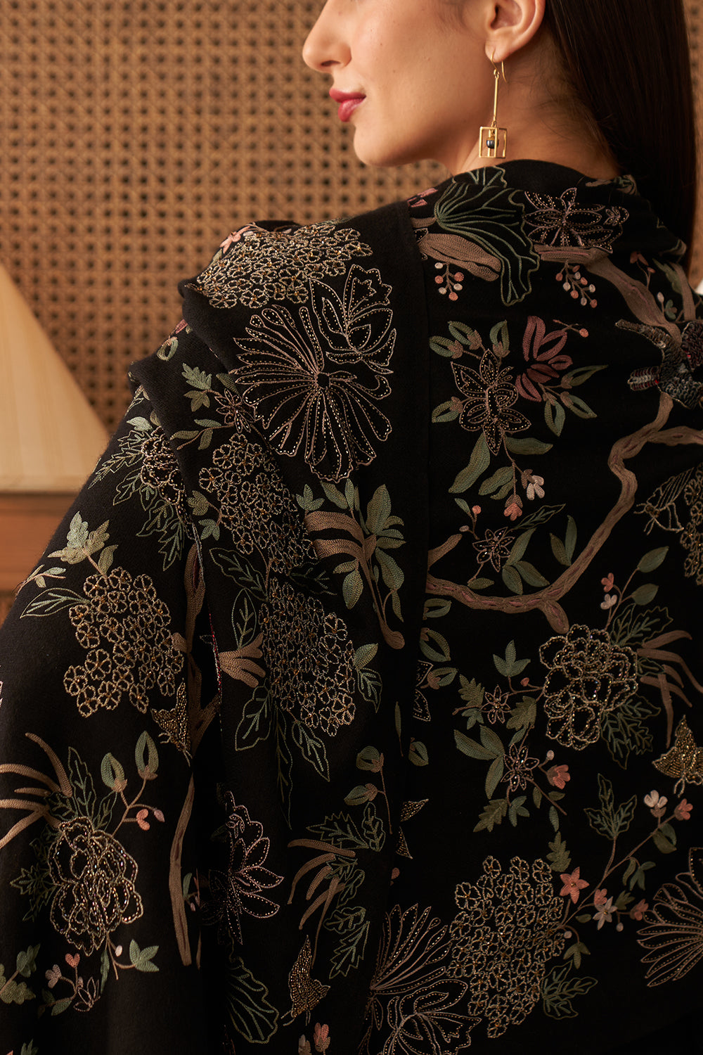 Enchanted Forest | Embroidered Pure Cashmere Stole | AJD X Mauli