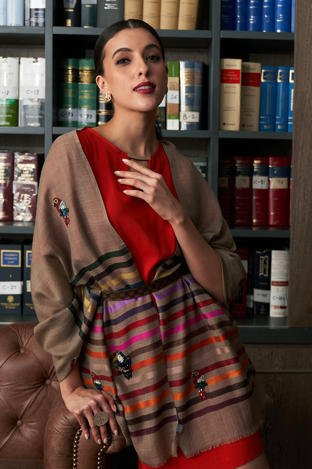 Tricky Toucans | Embroidered Fine Wool Silk Stripe | AJD X Mauli