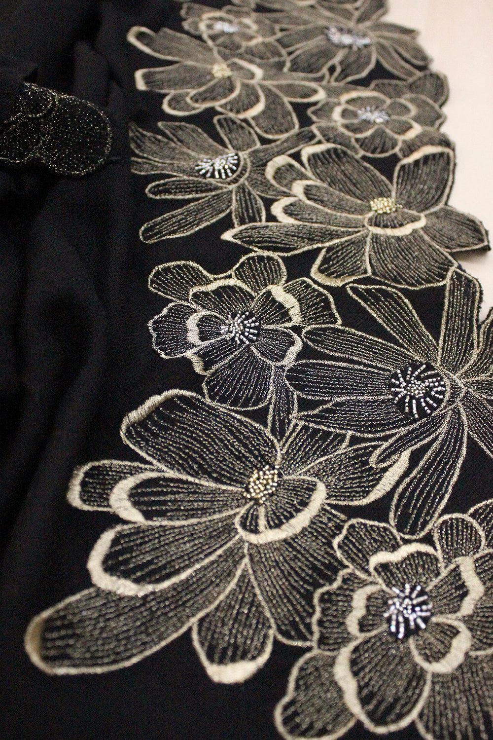Magnolia Bloom | Embroidered Wool Silk Stole | AJD X Mauli