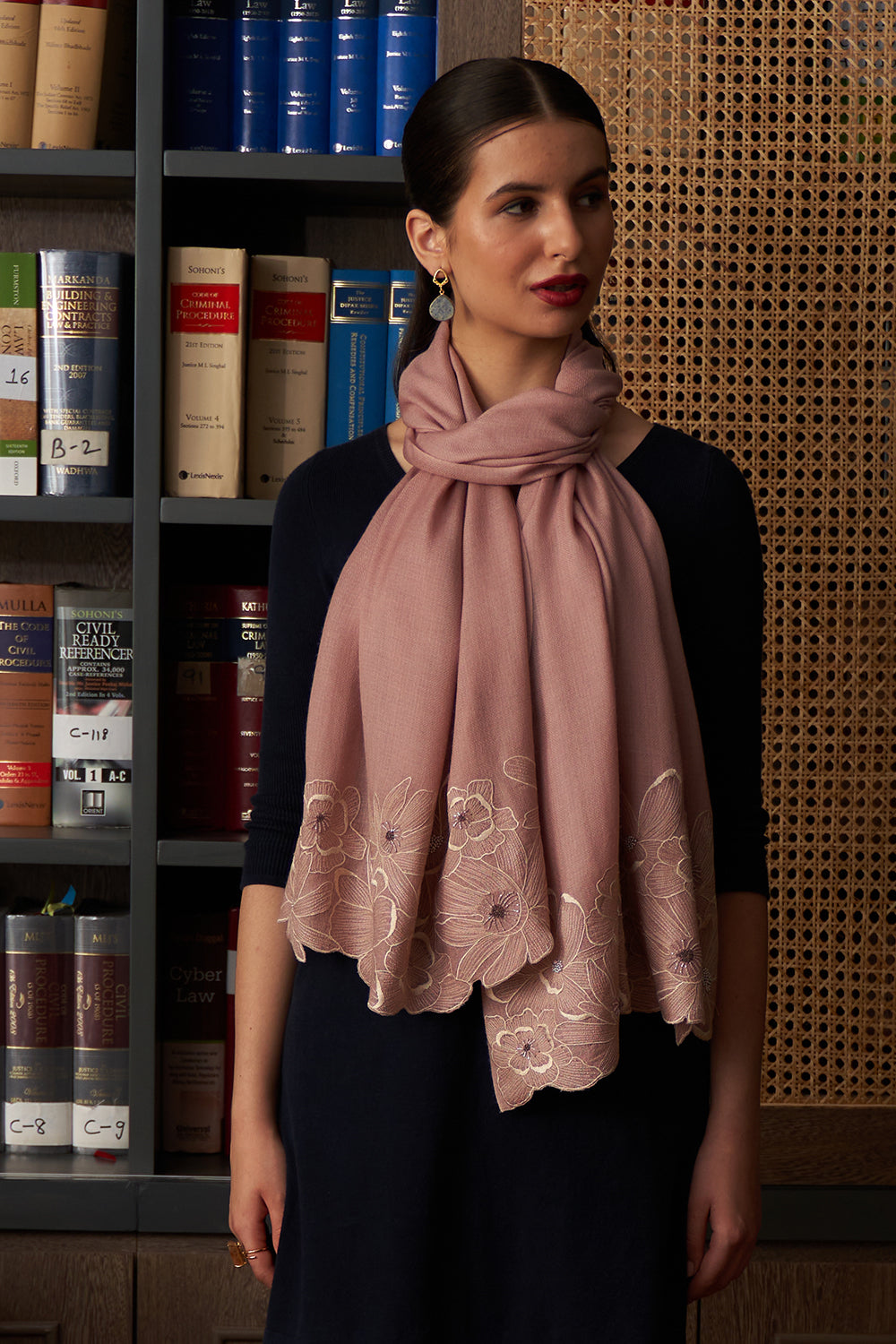 Magnolia Bloom | Embroidered Wool Silk Stole | AJD X Mauli