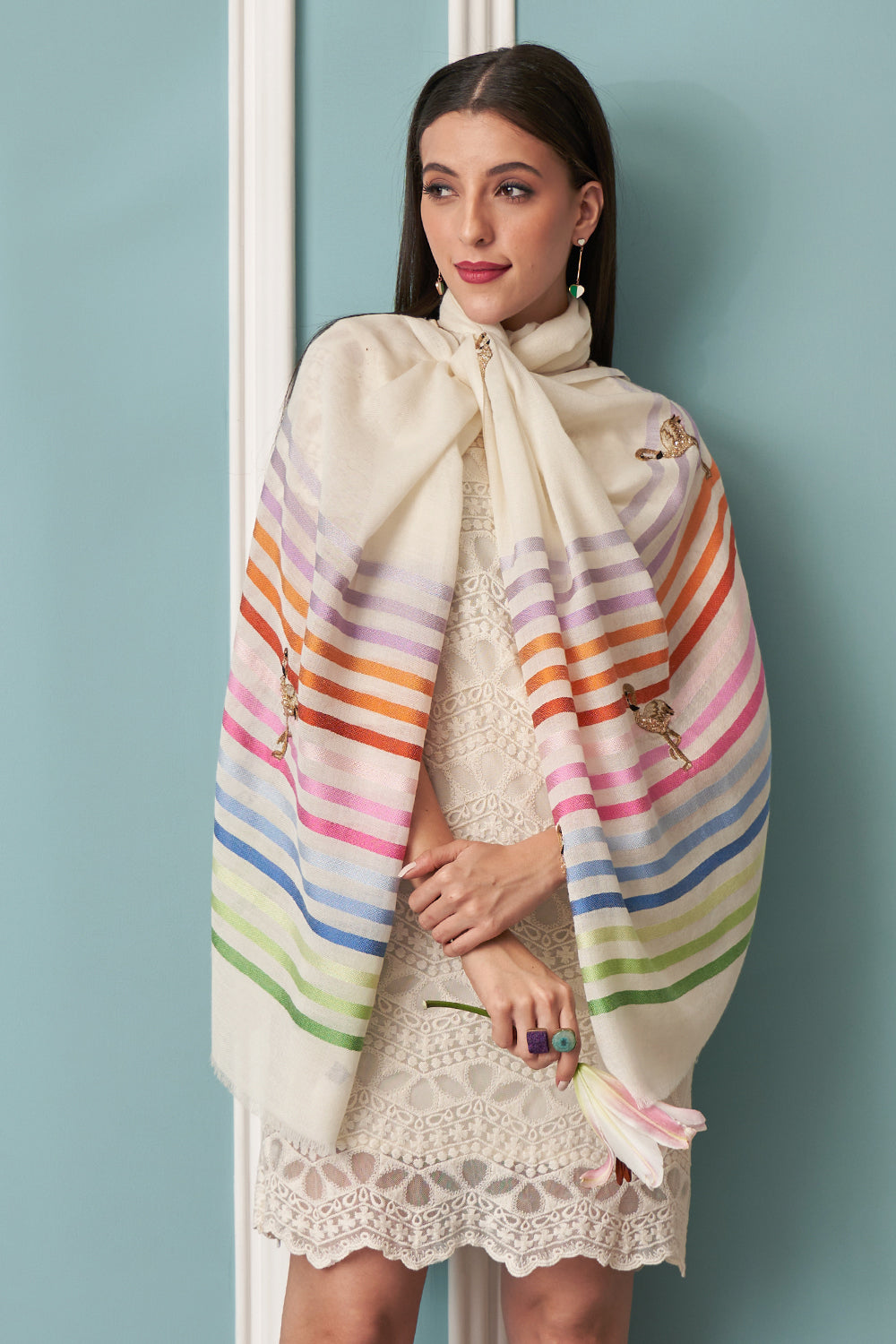 Flamingo Style | Embroidered Fine Wool Silk Stripe | AJD X Mauli