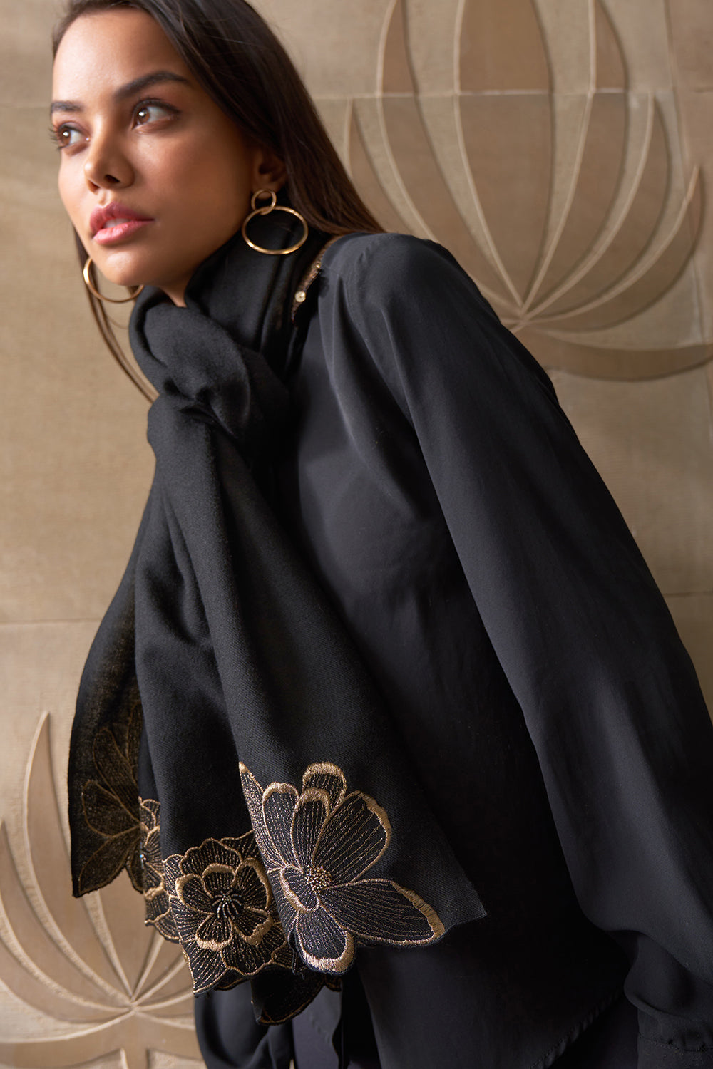 Magnolia Bloom | Embroidered Wool Silk Stole | AJD X Mauli
