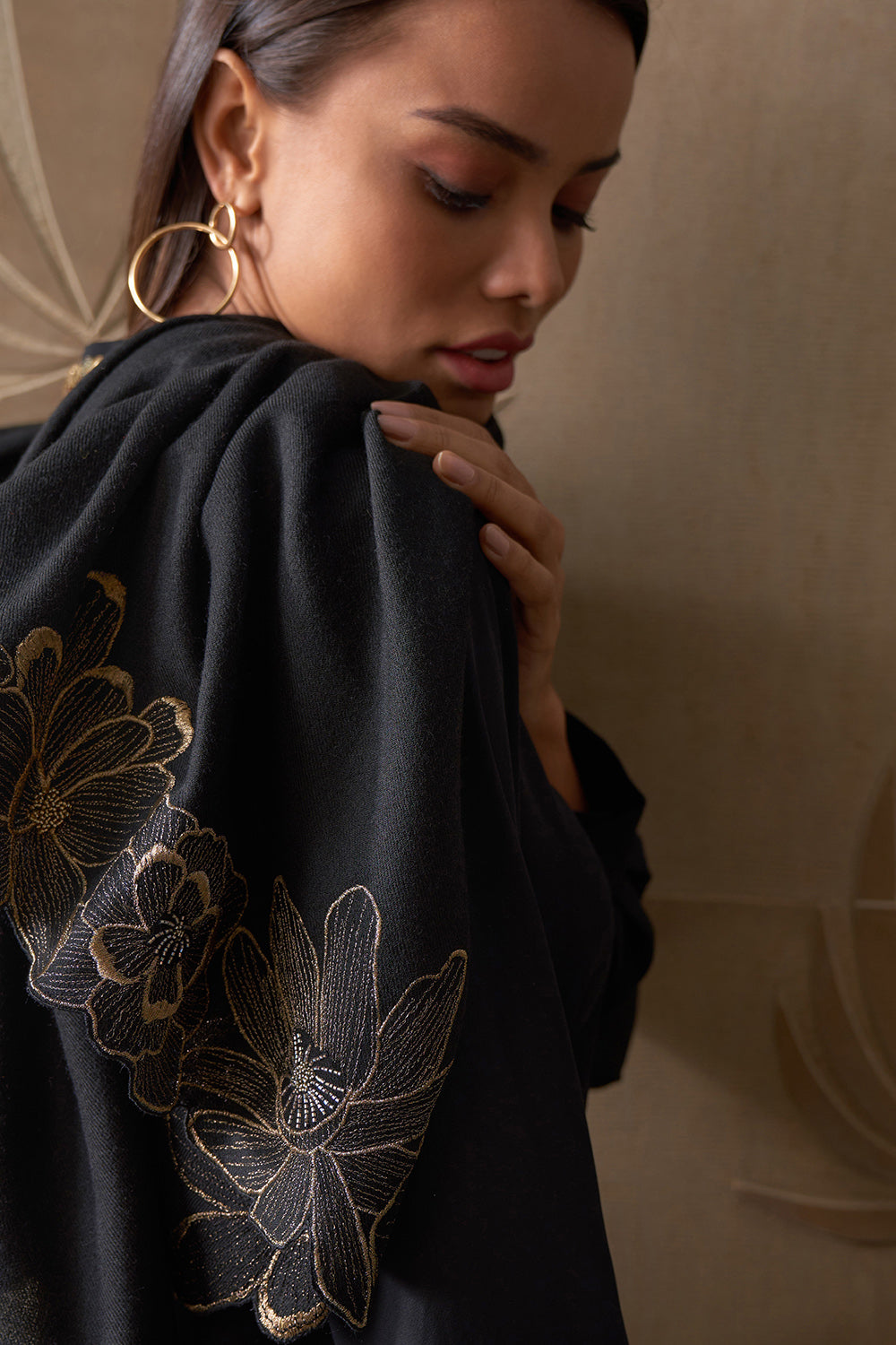 Magnolia Bloom | Embroidered Wool Silk Stole | AJD X Mauli