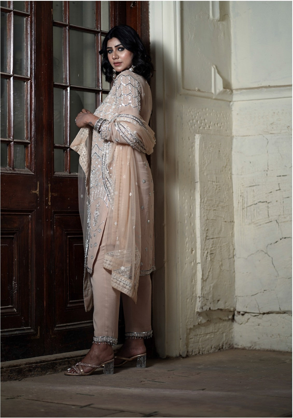 Latest Design- Ivory Georgette Hand-Embroidered Kurta Set with Dupatta