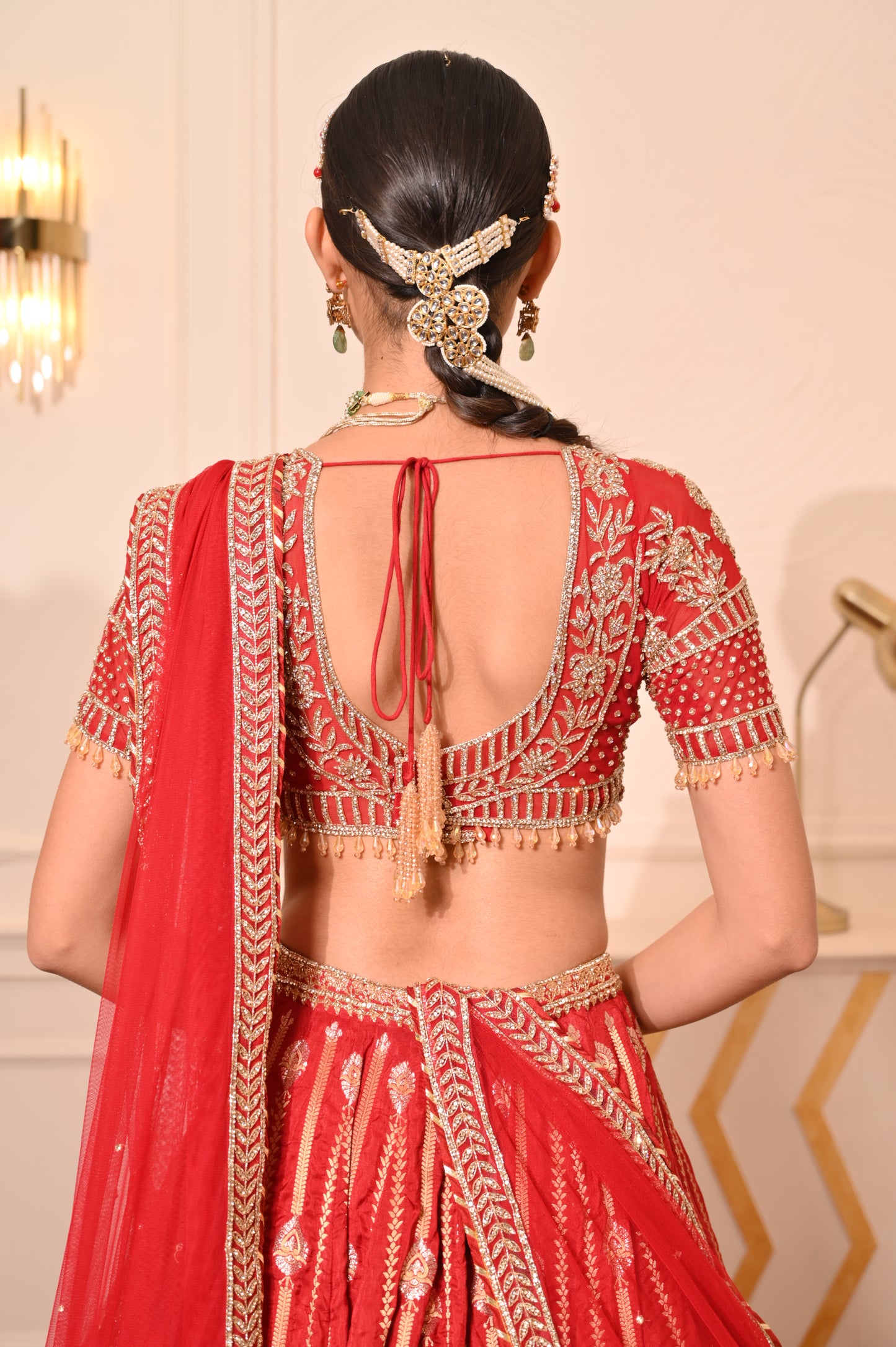 Red Banarasi Silk Hand Embroidered Lehenga Set