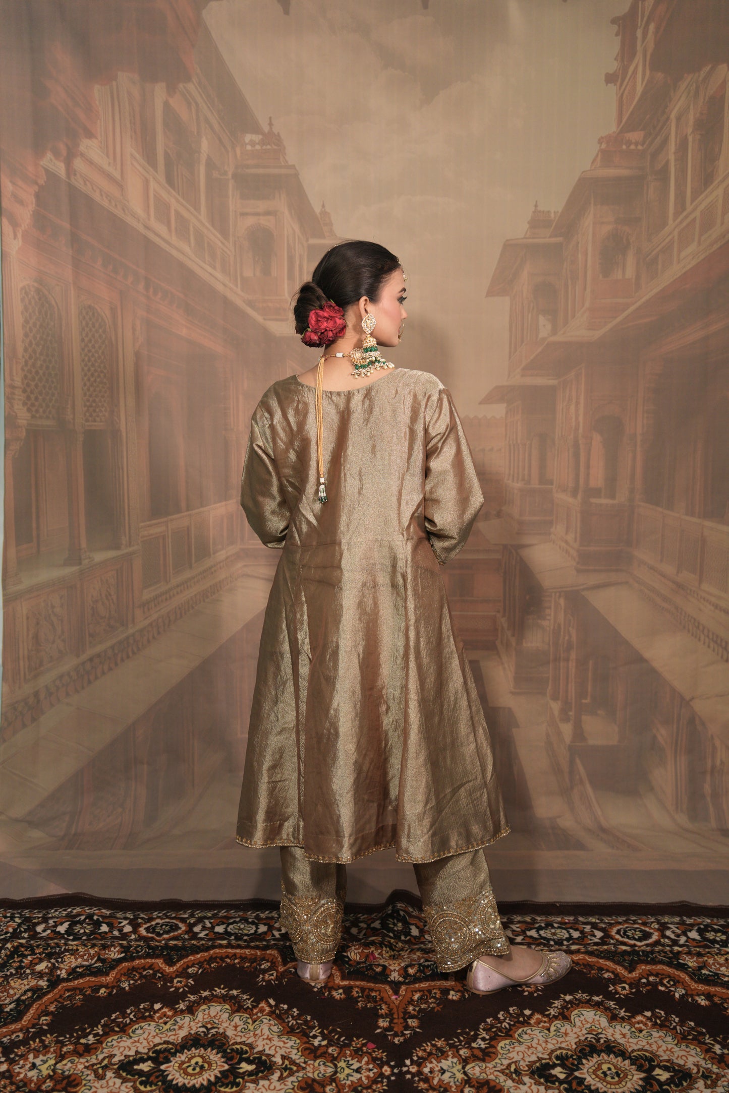 Light Gold and green Bridal Kurta Set with Dupatta