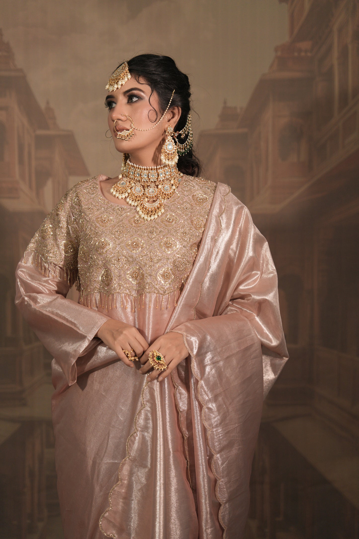 Blend of Gold & Pink Kurta Set with Dupatta