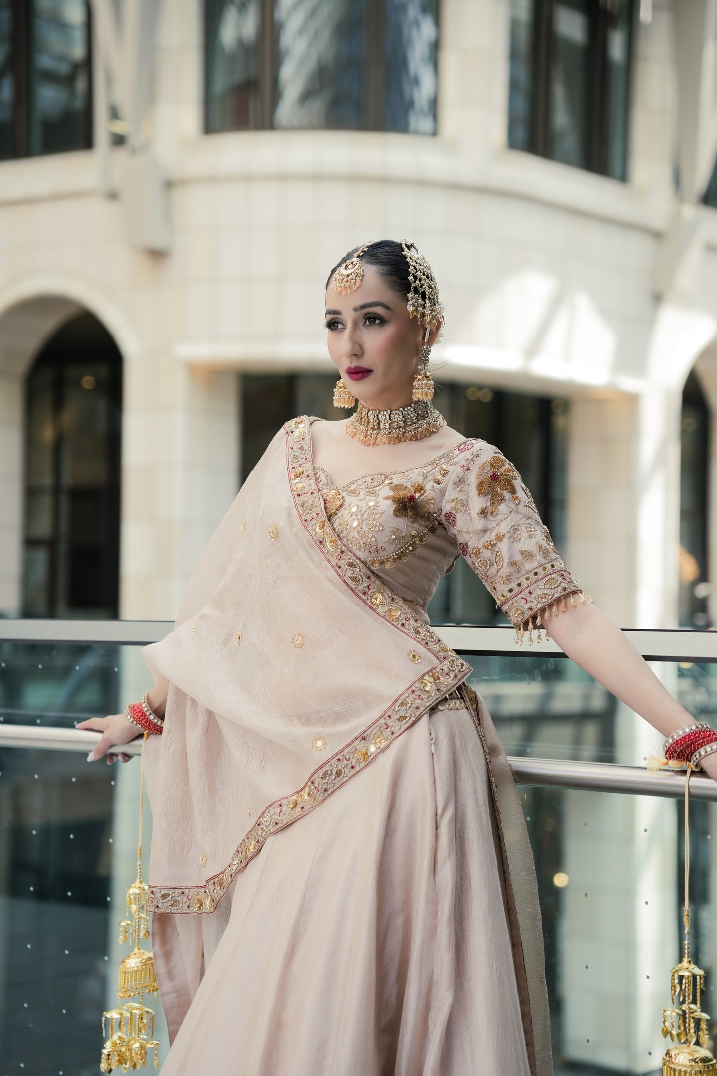 Light Gold Tissue Silk Heavy Bridal Lehenga Set