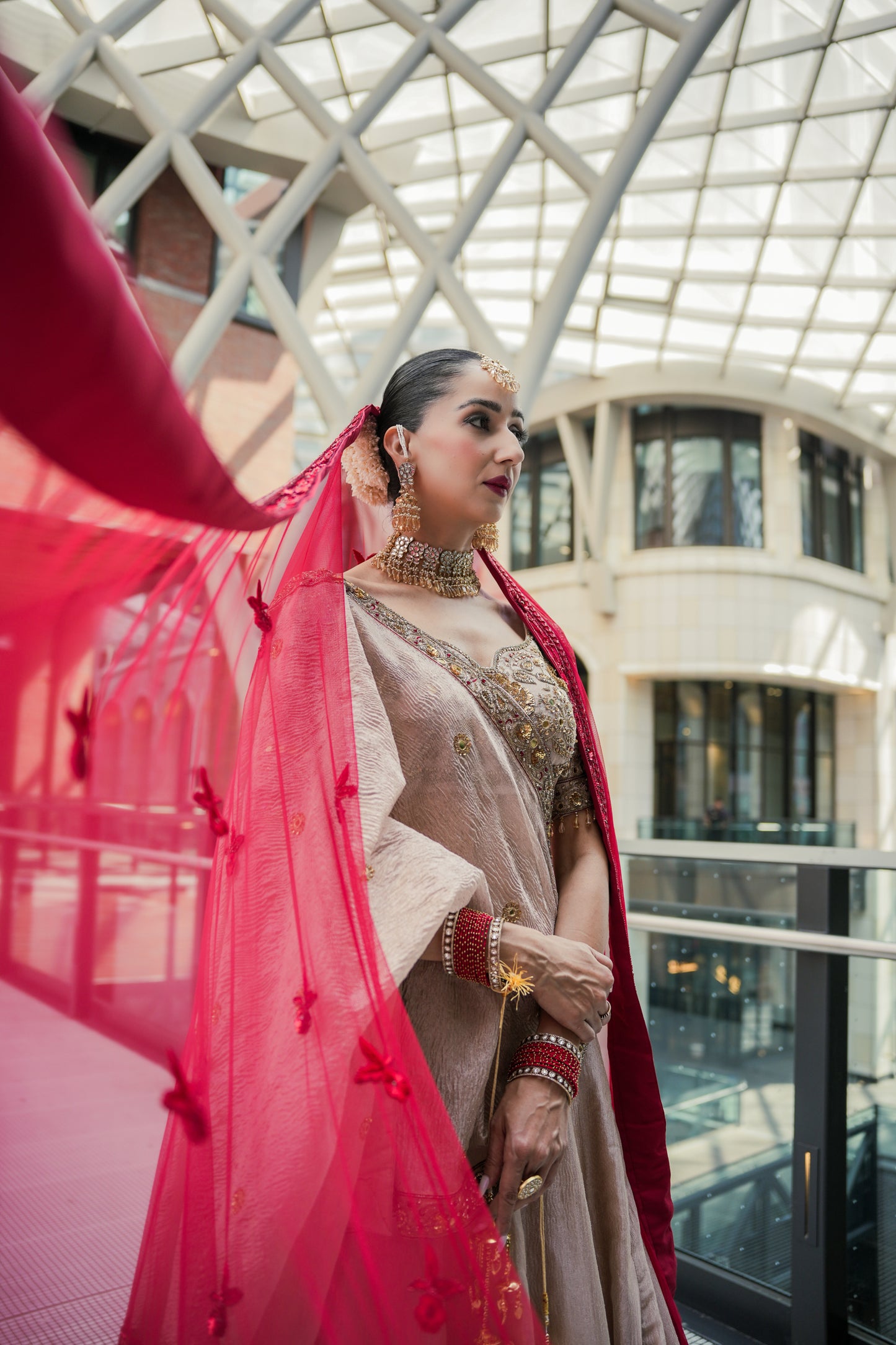 Light Gold Tissue Silk Heavy Bridal Lehenga Set