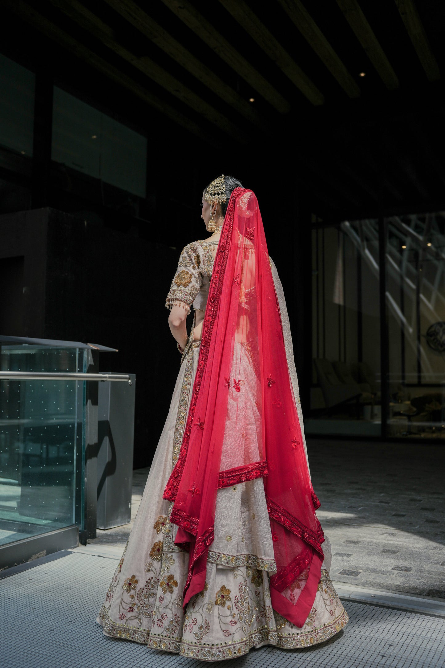 Light Gold Tissue Silk Heavy Bridal Lehenga Set