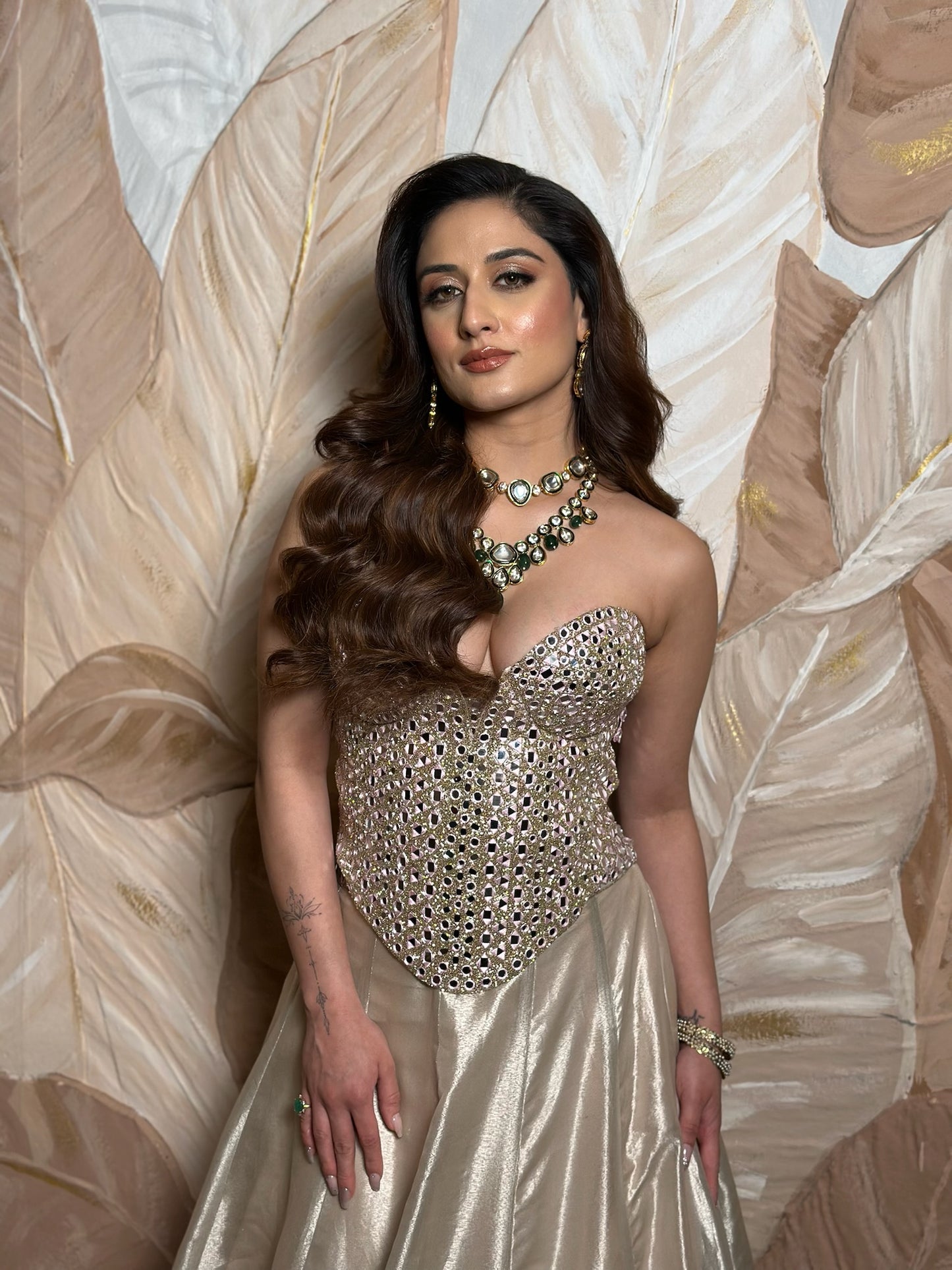 Blush pink corset lehenga