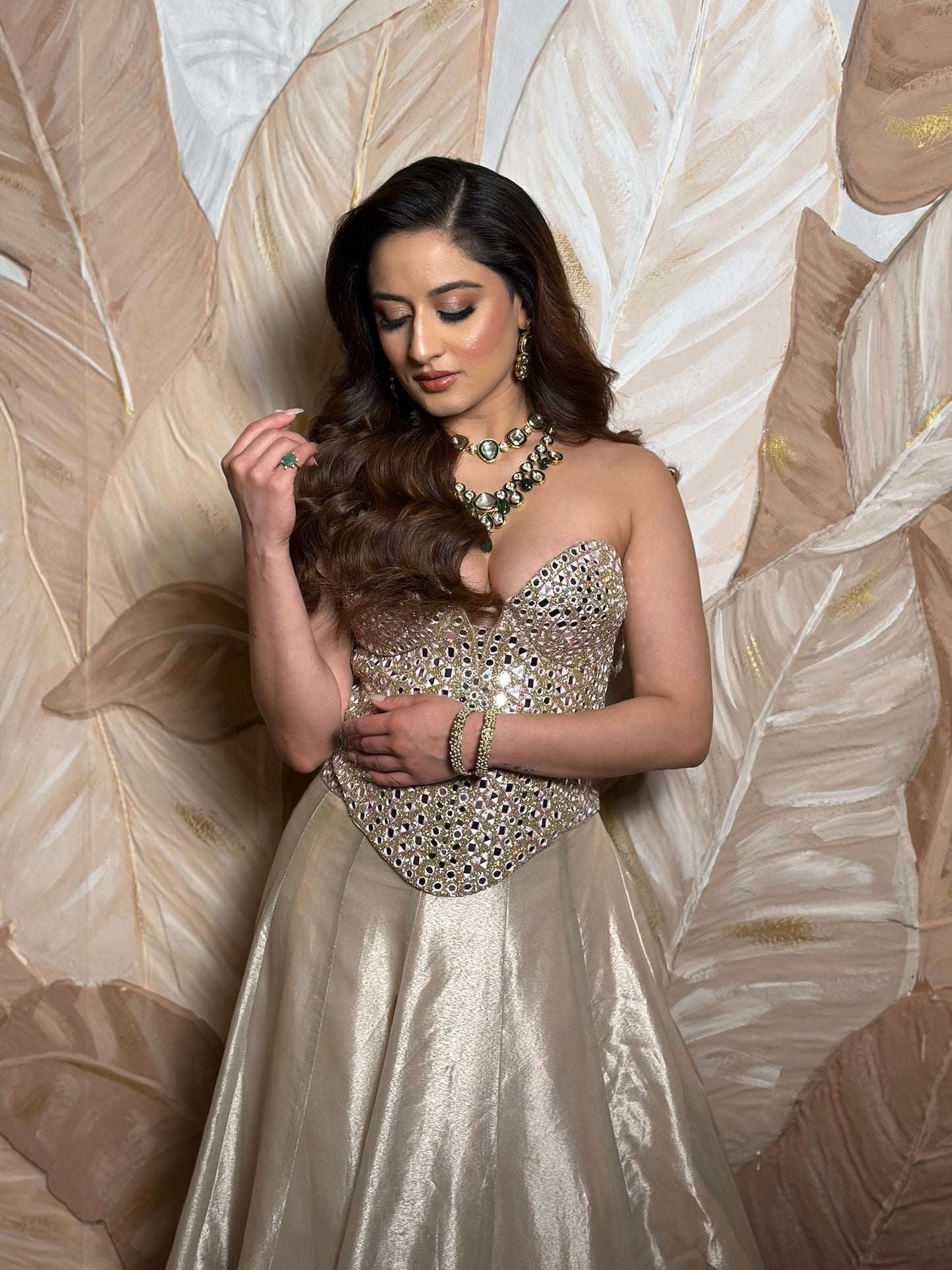 Blush pink corset lehenga