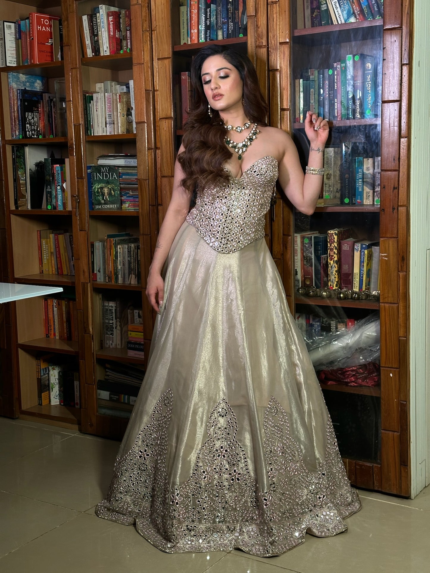 Blush pink corset lehenga
