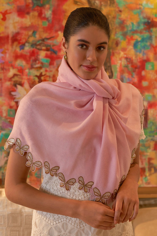 Shimmer Wings | Embroidered Wool Silk Stole | AJD X Mauli