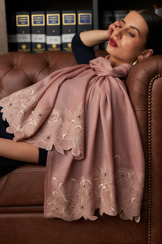 Magnolia Bloom | Embroidered Wool Silk Stole | AJD X Mauli