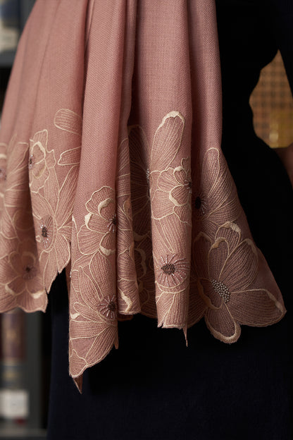 Magnolia Bloom | Embroidered Wool Silk Stole | AJD X Mauli