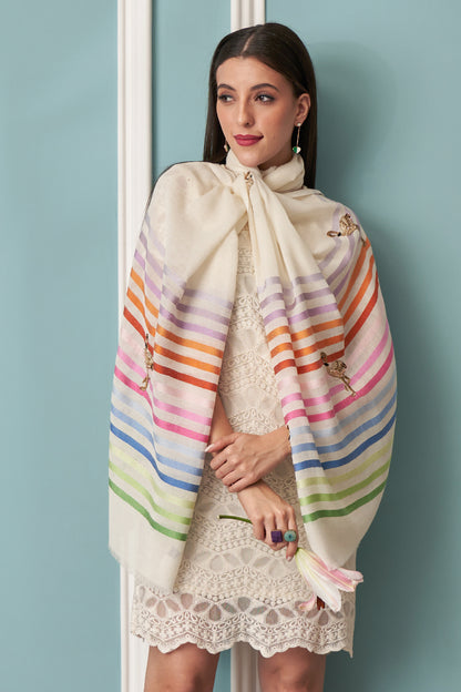 Flamingo Style | Embroidered Fine Wool Silk Stripe | AJD X Mauli
