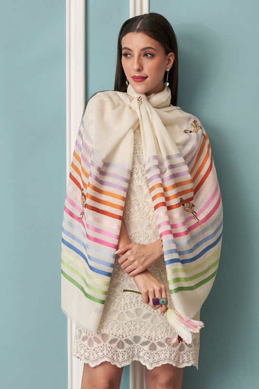 Flamingo Style | Embroidered Fine Wool Silk Stripe | AJD X Mauli