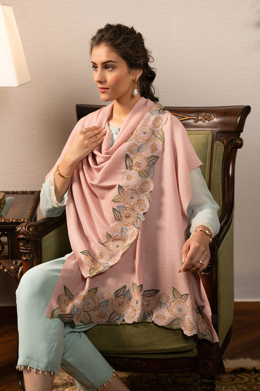 Gold Rose | Embroidered Wool Silk Stole | AJD X Mauli