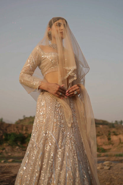 Ivory Tulle Hand Embroidered Lehenga Set