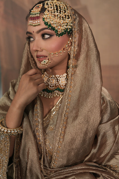 Light Gold and green Bridal Kurta Set with Dupatta