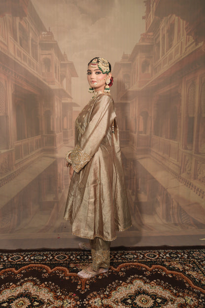 Light Gold and green Bridal Kurta Set with Dupatta