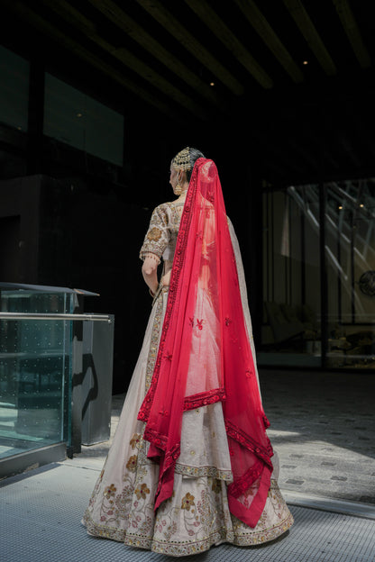 Light Gold Tissue Silk Heavy Bridal Lehenga Set