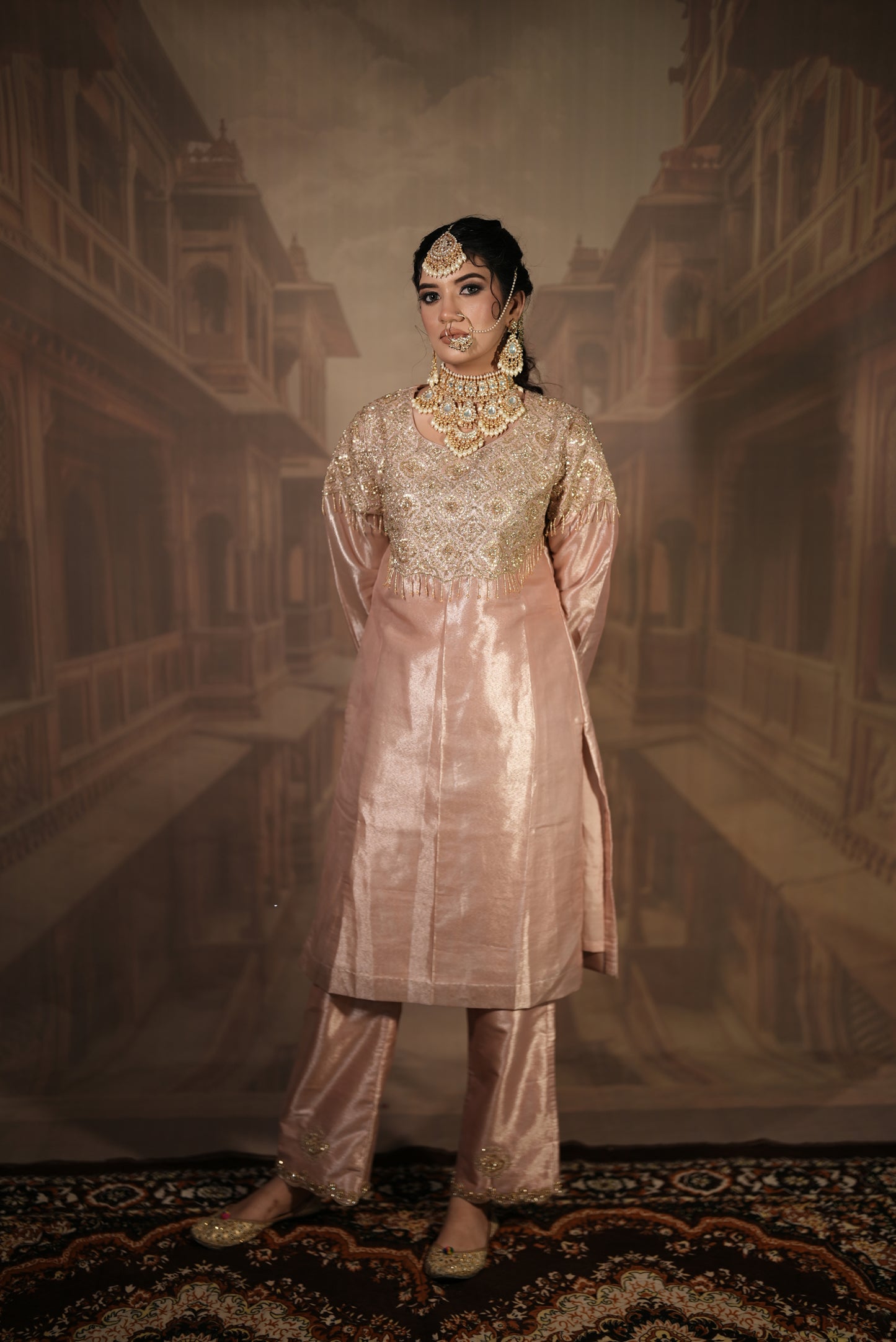 Blend of Gold & Pink Kurta Set with Dupatta