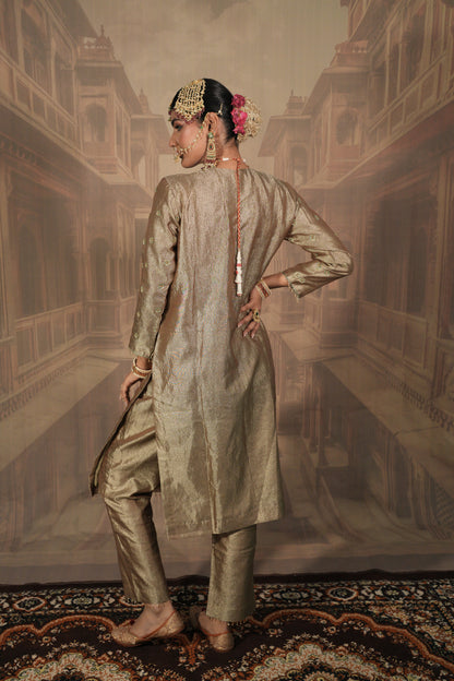Light Gold and green Bridal Kurta Set with Dupatta