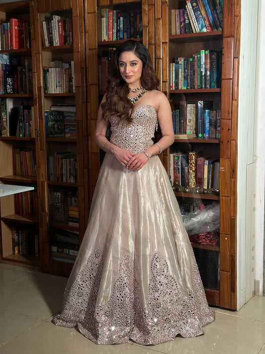 Blush pink corset lehenga