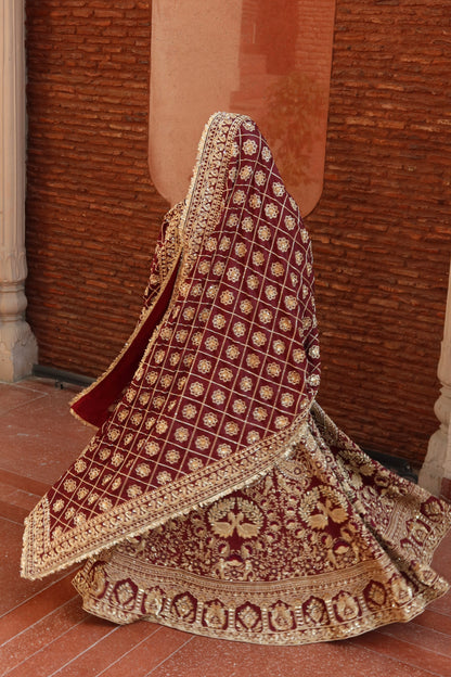 Red Maroon Bridal Lehenga Set