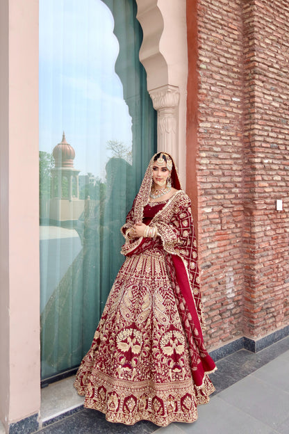 Red Maroon Bridal Lehenga Set